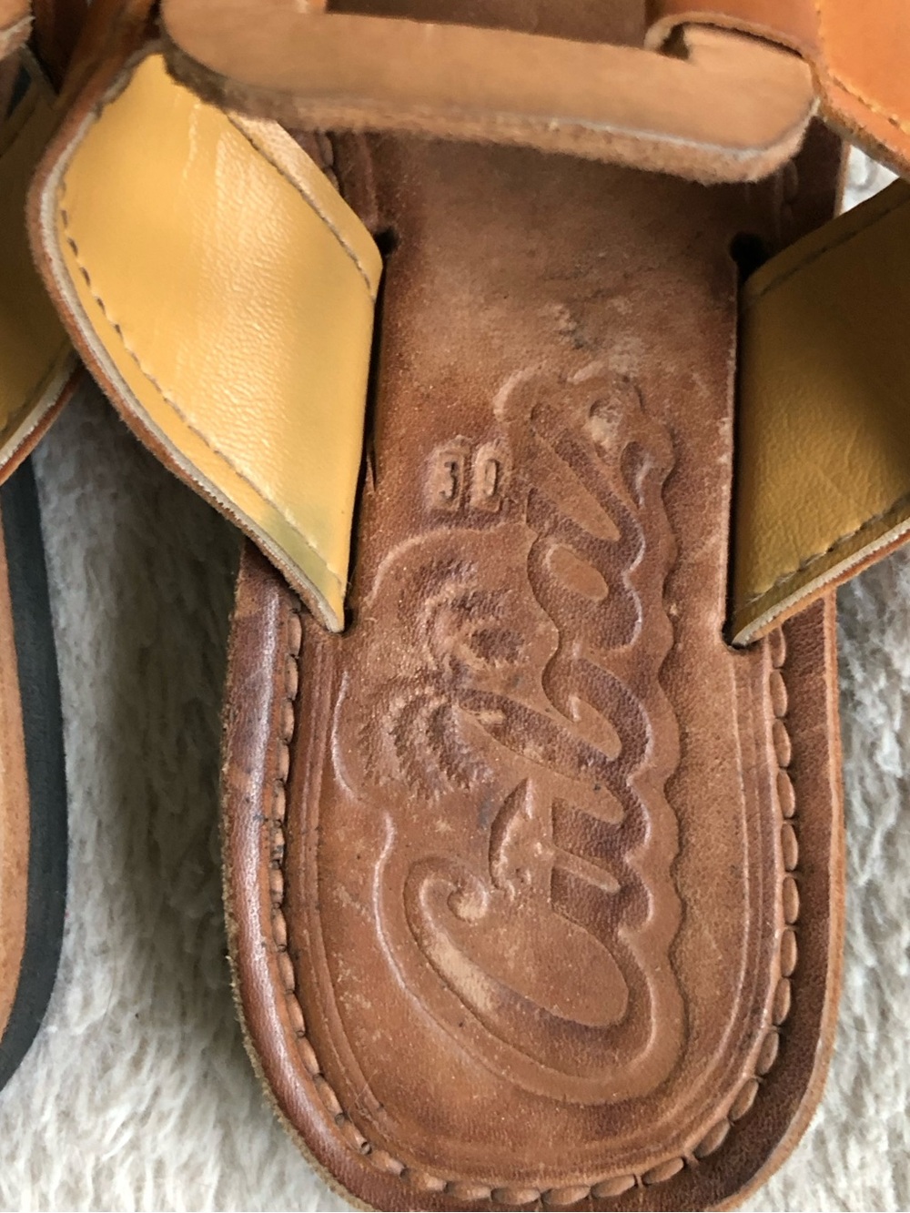 Boho Cuba Stamped Tan Leather Toe-Loop Slide Sandals Size 39 - Picture 7 of 11
